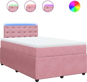 vidaXL Κρεβάτι Boxspring με Στρώμα Ροζ 120x200 εκ. Βελούδινο