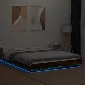 vidaXL Πλαίσιο Κρεβατιού με LED Καπνιστή Δρυς 150x200 εκ.Επεξ. Ξύλο