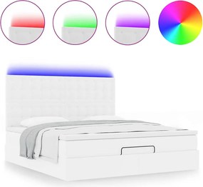 vidaXL Κρεβάτι-Μονό κρεβάτι με στρώμα και LED Λευκό 160x200 εκ. από τεχνητό δέρμα
