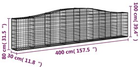 Συρματοκιβώτια Τοξωτά 9 τεμ. 400x30x80/100 εκ. Γαλβαν. Ατσάλι - Ασήμι