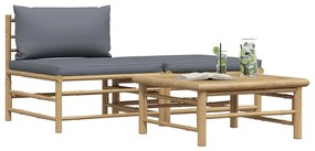 vidaXL Σαλόνι Κήπου 3 Τεμαχίων από Μπαμπού με Σκούρα Γκρι Μαξιλάρια