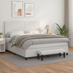 Κρεβάτι Boxspring με Στρώμα Λευκό 180x200 εκ. Συνθετικό Δέρμα