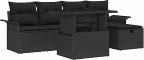 vidaXL Σετ Καναπέ Κήπου με μαξιλάρι 6 pcs Μαύρο Πολυ ράταν