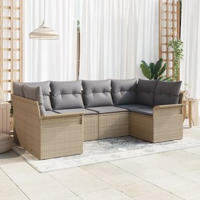 vidaXL Σετ 6 Τεμαχίων Καναπέ Κήπου με Μαξιλάρια Μπεζ Πολυ Ρατάν