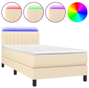 vidaXL Κρεβάτι Boxspring με Στρώμα & LED Κρεμ 100x200 εκ. Υφασμάτινο