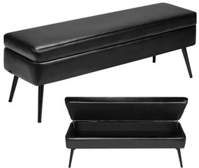 VEVOR PU Leather Storage Ottoman Bench Shoe Seat with Storage &amp; Metal Legs Black