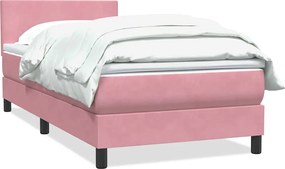 vidaXL Box Spring κρεβάτι με στρώμα ροζ 90x210 εκ. Βελούδινο