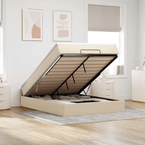 vidaXL Οθωμανικό κρεβάτι με στρώμα Cream 140x190cm ύφασμα
