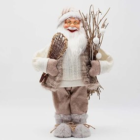 Χριστουγεννιάτικη Διακοσμητική Φιγούρα Αϊ Βασίλης Με Γούνα & Παγοπέδιλα 600-47910 45cm Beige