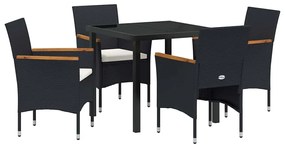 vidaXL Σέτ φαγητού για κήπο με μαξιλάρι 5 pcs Μαύρο Πολυ ράταν