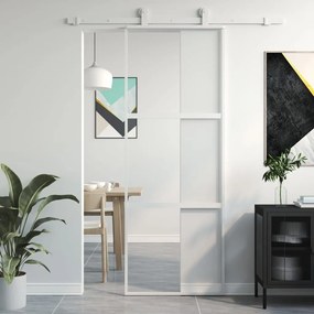 Συρόμενη Πόρτα Λευκή 76 x 205 εκ. από Ψημένο Γυαλί / Αλουμίνιο - Μαύρο