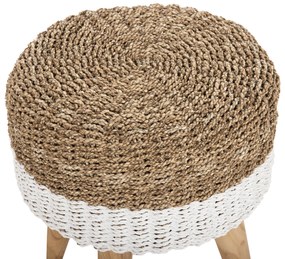 Σκάμπο Beam Ξύλο Τεακ και Seagrass Σε Φυσικό &amp; Λευκό Φ42x46Υεκ.