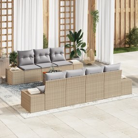 vidaXL Σετ Καναπέ Κήπου 8 Τεμαχίων με Μαξιλάρια Μπεζ Πολυ Ρατάν Ακακίας