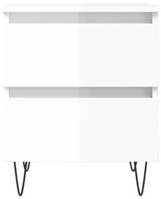 Κομοδίνο Γυαλ. Λευκό 40 x 35 x 50 εκ. από Επεξεργασμένο Ξύλο - Λευκό