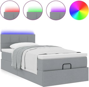 vidaXL Οθωμανικό κρεβάτι με στρώμα &amp; LEDs Ανοιχτό γκρι Ύφασμα