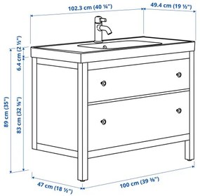 HEMNES/ORRSJON βάση νιπτήρα με συρτάρια/νιπτήρα/μπαταρία, 102x49x89 cm 095.468.07