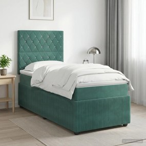 vidaXL Κρεβάτι box spring με στρώμα Σκούρο Πράσινο 90 x 200 cm Βελούδο