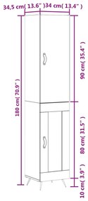 Ντουλάπι Γκρι Σκυροδέματος 34,5x34x180 εκ. Επεξεργασμένο Ξύλο - Γκρι