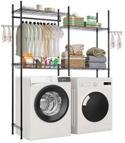 VEVOR Over Washer and Dryer Storage Shelf Two Row 4 Tiers Washer Rack Black