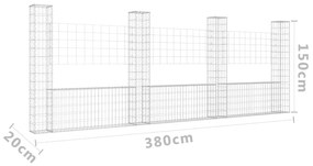 Συρματοκιβώτια Στύλοι σε U Σχήμα 4 τεμ. 380x20x150 εκ Σιδερένια - Ασήμι