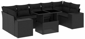 vidaXL Σαλόνι Κήπου 8 Τεμαχίων Μαύρο από Συνθετικό Ρατάν με Μαξιλάρια