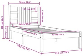 vidaXL Πλαίσιο Κρεβατιού 90 x 190 εκ. από Μασίφ Ξύλο Single