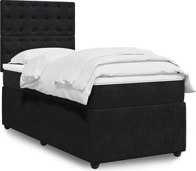 vidaXL Κρεβάτι Boxspring με Στρώμα Μαύρο 90x190 εκ. Βελούδινο