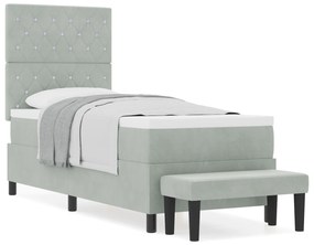 vidaXL Κρεβάτι Box Spring με Στρώμα & Παγκάκι Ανοιχτό Γκρι 80x200 εκ Βελούδο