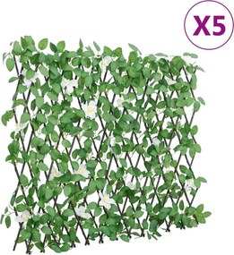 vidaXL Καφασωτό Επεκτ. Πράσινο 5 Τεμ. 186x30 εκ. Τεχνητά Αμπελόφυλλα