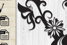 Intra απο ξύλο plywood  Χρώμα wenge 3mm-4mm πάχος - Floral Butterfly Alphabet V Δίασταση 30x20 cm INTRAFABR-95782092