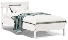 Πλαίσιο Κρεβατιού με Κεφαλάρι Λευκό 90 x 190εκ. Μασίφ Πεύκο - Λευκό