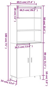 Ντουλάπι Γκρι Sonoma 69,5 x 34 x 180 εκ. Επεξεργασμένο Ξύλο - Γκρι