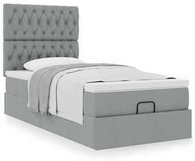 Οθωμανικό κρεβάτι με στρώμα ανοιχτό γκρι 90x190cm ύφασμα