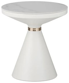 Βοηθητικό τραπέζι Coozlin Inart sintered stone σε απόχρωση λευκό μαρμάρου με λευκό-χρυσό μέταλλο Φ50