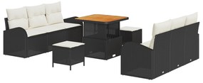 vidaXL Σετ Καναπέ Κήπου 9 τεμαχίων με Μαξιλάρια Μαύρο Πολυ Ρατάν Ακακία
