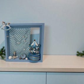 Ξύλινη χριστουγεννιάτικη διακοσμητική κορνίζα γαλάζια καρουζελ