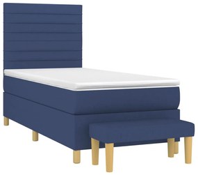 Κρεβάτι Boxspring με Στρώμα Μπλε 90x190 εκ.Υφασμάτινο - Μπλε