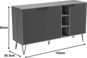 Μπουφές Balain pakoworld sonoma-ανθρακί 142x35.5x83εκ