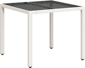 vidaXL Τραπέζι Κήπου Γυάλινη Επιφάνεια Λευκό 90x90x75 εκ. Συνθ. Ρατάν