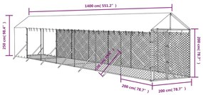 vidaXL Κλουβί Σκύλου Εξ. Χώρου με Οροφή Ασημί 2x14x2,5 μ. Γαλβ. Ατσάλι