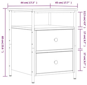 Κομοδίνα 2 τεμ. Μαύρα 44 x 45 x 60 εκ. από Επεξεργασμένο Ξύλο - Μαύρο