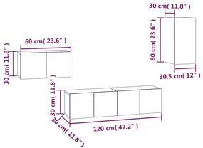 vidaXL Σετ Επίπλων Τηλεόρασης 4 Τεμ. Γκρι Sonoma Επεξεργασμένο Ξύλο