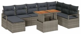 vidaXL Σετ Καναπέ Κήπου με αποθήκευση 9 pcs Γκρι Πολυ ράταν