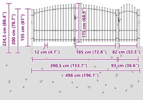 vidaXL Πύλη Κήπου με Αιχμές Γκρι 175x500 εκ Χάλυβας