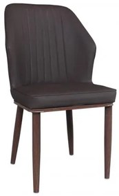 DELUX Καρέκλα Μεταλλική Βαφή Καρυδί/Linen PU Σκ.Καφέ 49x51x89cm ΕΜ156,3