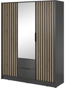 Nτουλάπα Τρίφυλλη Nelly 24_3Dm_grf Με Καθρέπτη 155x200x51cm Graphite-Natural Τρίφυλλη