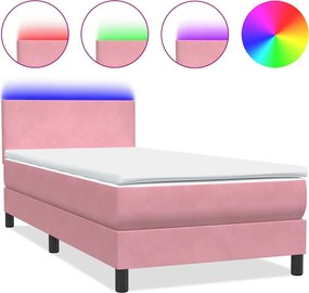vidaXL Κρεβάτι Boxspring με Στρώμα &amp; LED Ροζ 80x220 εκ. Βελούδινο