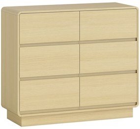 Sideboard 100 cm, Ντουλάπι Μπουφέ με 6 Συρτάρια, Συρταριέρα για Κουζίνα, Σαλόνι, Τραπεζαρία, Φυσικό Ξύλο