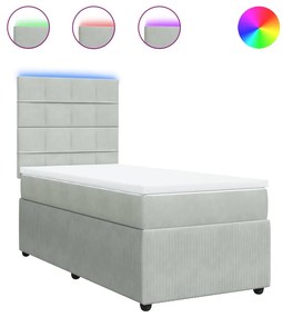 vidaXL Κρεβάτι Boxspring με Στρώμα Ανοιχτό Γκρι 90x190 εκ. Βελούδινο
