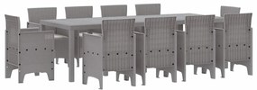 vidaXL Σέτ φαγητού για κήπο 11 pcs Ανοιχτό γκρι Rattan Polt
